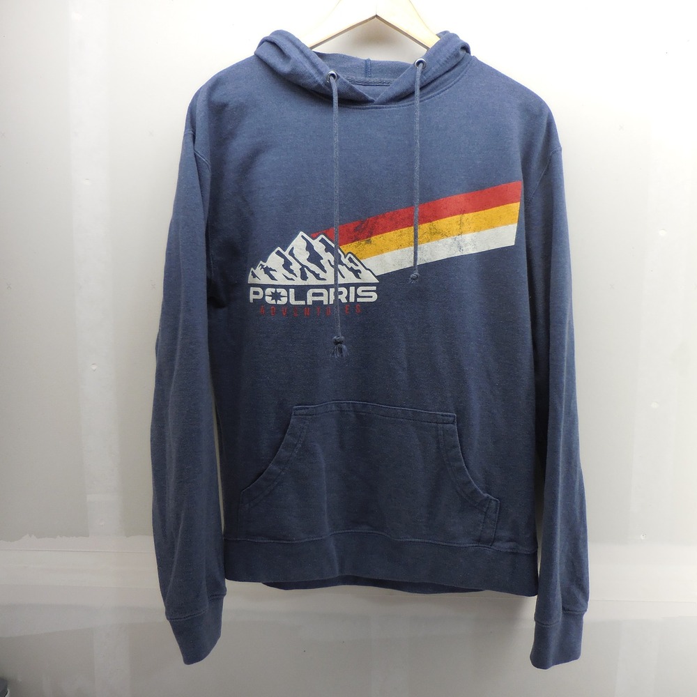 Polaris‎ Adventures Mens Blue Hoodie Mountain Graphic Pullover Sweatshirt Large